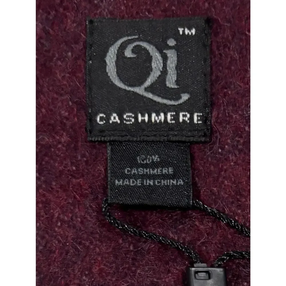 15-97(1) QI NWT 100% Cashmere Fringe Scarf Maroon 36